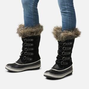 Sorel Joan Of Arctic Black Suede Fuzzy Lined Knee High Snow Boots Size 6
